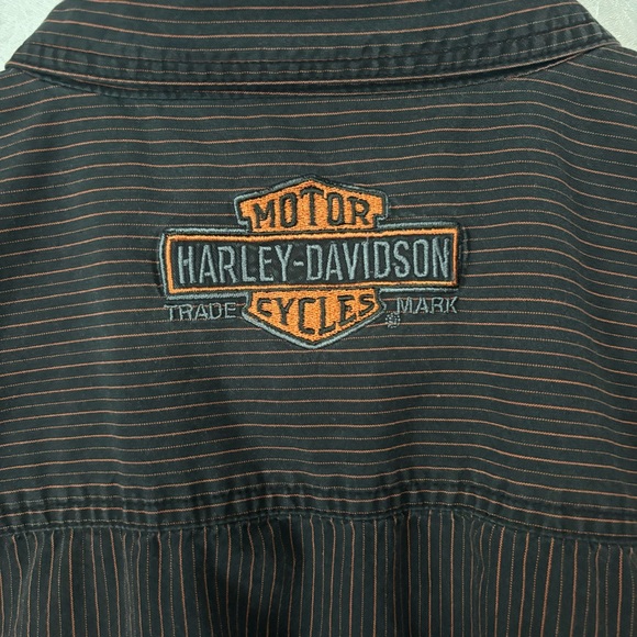 Harley-Davidson Pre-Luxe Black & Orange Pinstripe Button Up Shirt Men's Size M - Picture 4 of 10